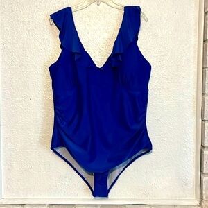 Blue ruffle top one piece swimsuit size 4 XL